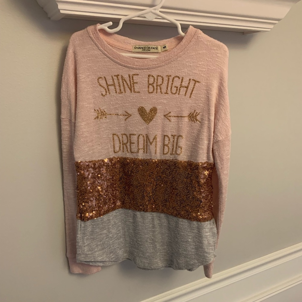 Girls pink and rose gold sequin sweater- size small